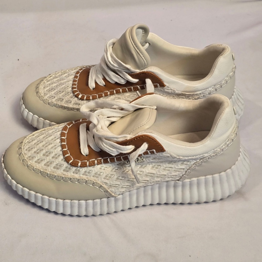 La Strada Womens Platform Sneakers White Mesh Whipstitch Chunky Sole Size 40